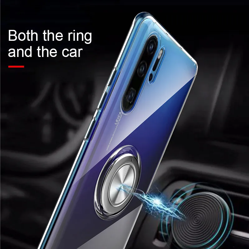 Роскошный прозрачный магнитный мягкий чехол для автомобиля Huawei P20 Lite с кольцом на