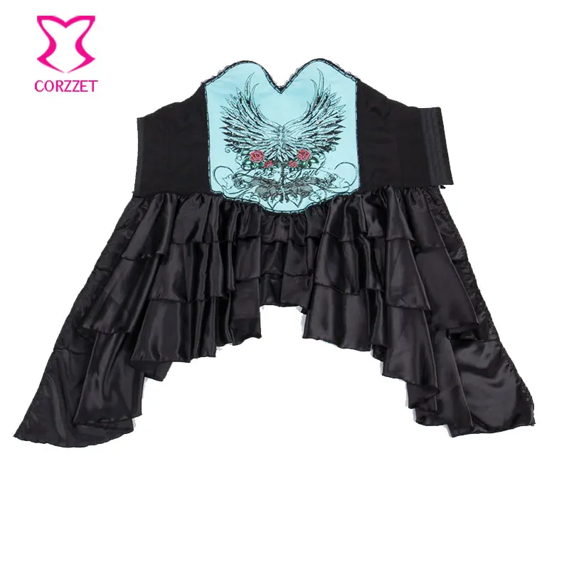 Хлопковые сексуальные готические платья Стразы с синим цветочным принтом корсет