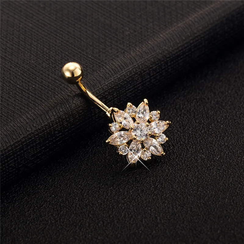 Пирсинг цветочный камень CZ женское пикантное кольцо для пупка висячее