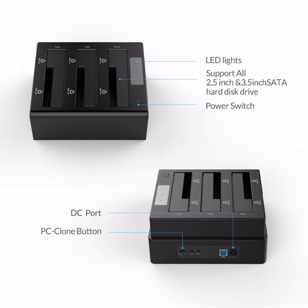 ORICO 6638US3-C USB 3.0 SATA Tool Free 2.5''/3.5'' Off-line Clone Hdd Docking Station - Black
