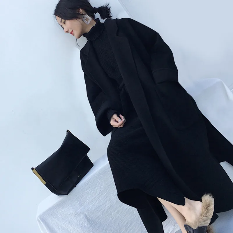 2020 New Autumn Winter Women's Casual Wool Blend Trench Coat Spring Oversize Long Women Woolen Belt Cashmere Outerwear | Женская