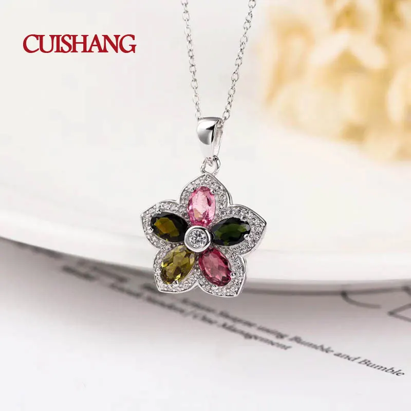 CSJ природных Необычные Турмалин Многоцветный gemstone 925 серебро ювелирные ожерелья