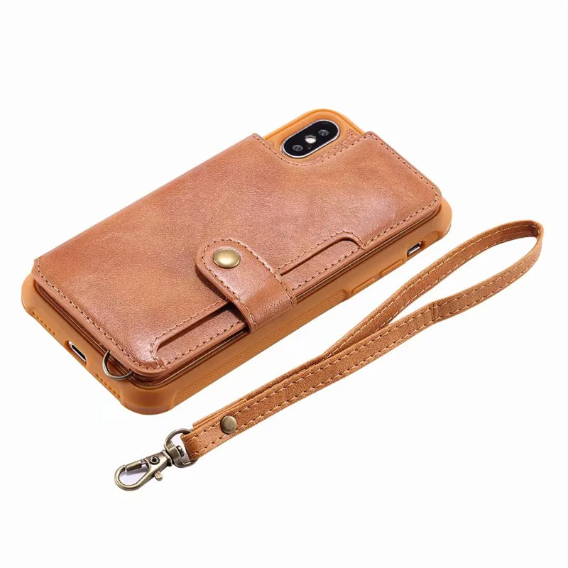 Hand Strap with Retro PU Leather Case For iPhone X 6 6s 7 8 Plus Multi Card Holders Cover Shells |
