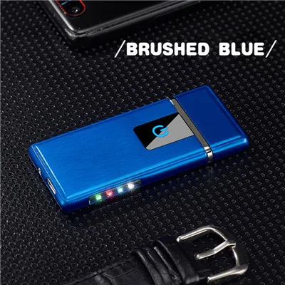 Brushed Blue USB светильник er перезаряжаемый Электронный светильник er светодиодный светильник дисплей батареи Winderproof беспламенный двухсторонний сигары плазма - Цвет: Brushed Blue