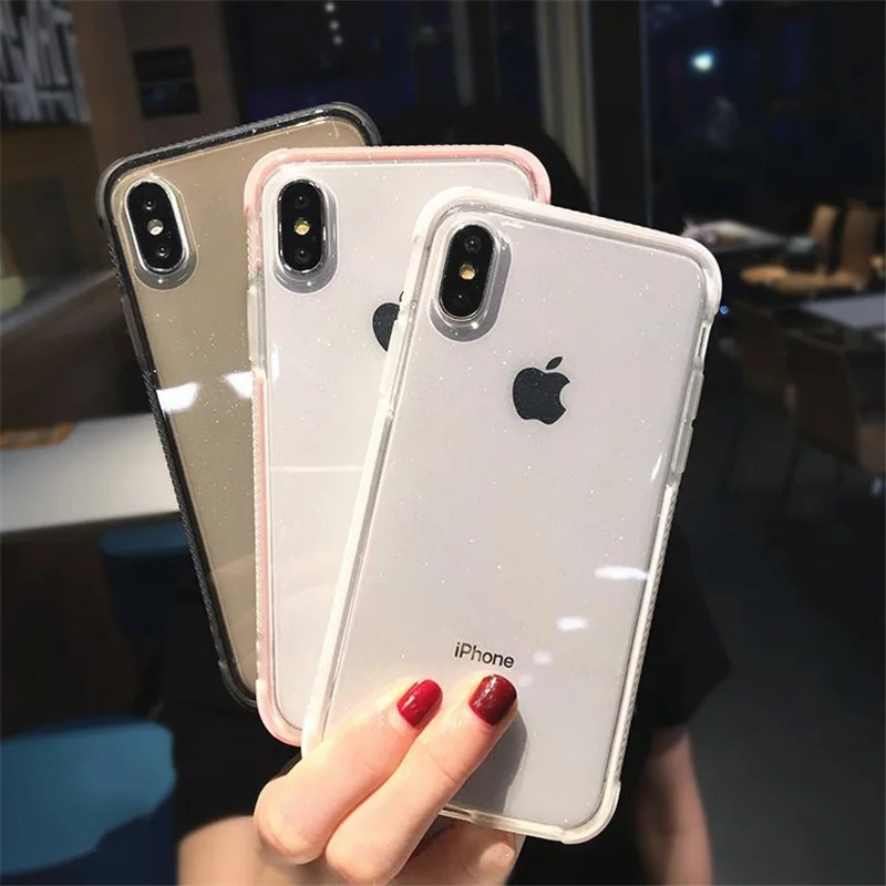 Блестящие блестящие чехлы для телефонов iPhone X XR XS MAX XMAX 10 8 7 Plus 6 6s прозрачный мягкий