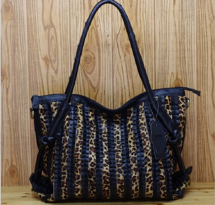 

Women Handbag Leopard Print Real Leather 2019 Casual Tote Large Bag Vintage Shoulder Bag Designer Travel Hand Bag Cow Leather