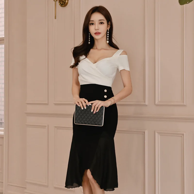 

Plus Size Summer 2019 V-neck Empire Midi Dress for Ladies Patchwork Contrast Office Dress Casual Women's Asymmetric Dresses Robe