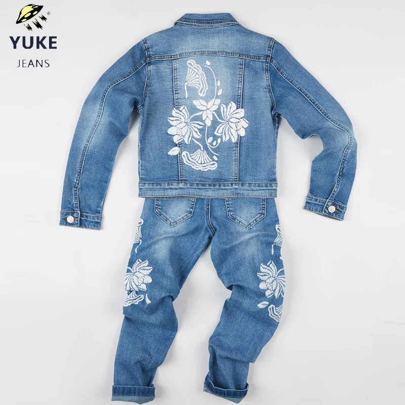 Новая стильная джинсовая куртка YUKE для девочек с вышивкой и дырками женская