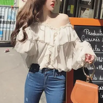 Лидер продаж женская модная рубашка с рукавами фонариками и v образным вырезом