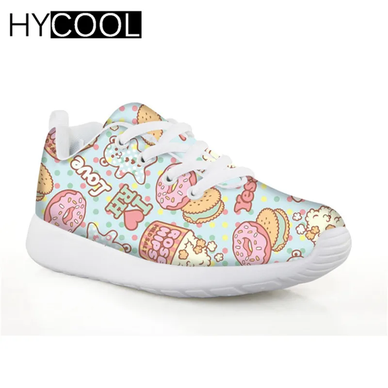 SS0373BN HYCOOL детские кроссовки для девочек с рисунком пончиков, печенья, кроссовки для бега, удобная футбольная обувь на шнуровке, Детская уличная обувь для футбола - Цвет: SS0373BN
