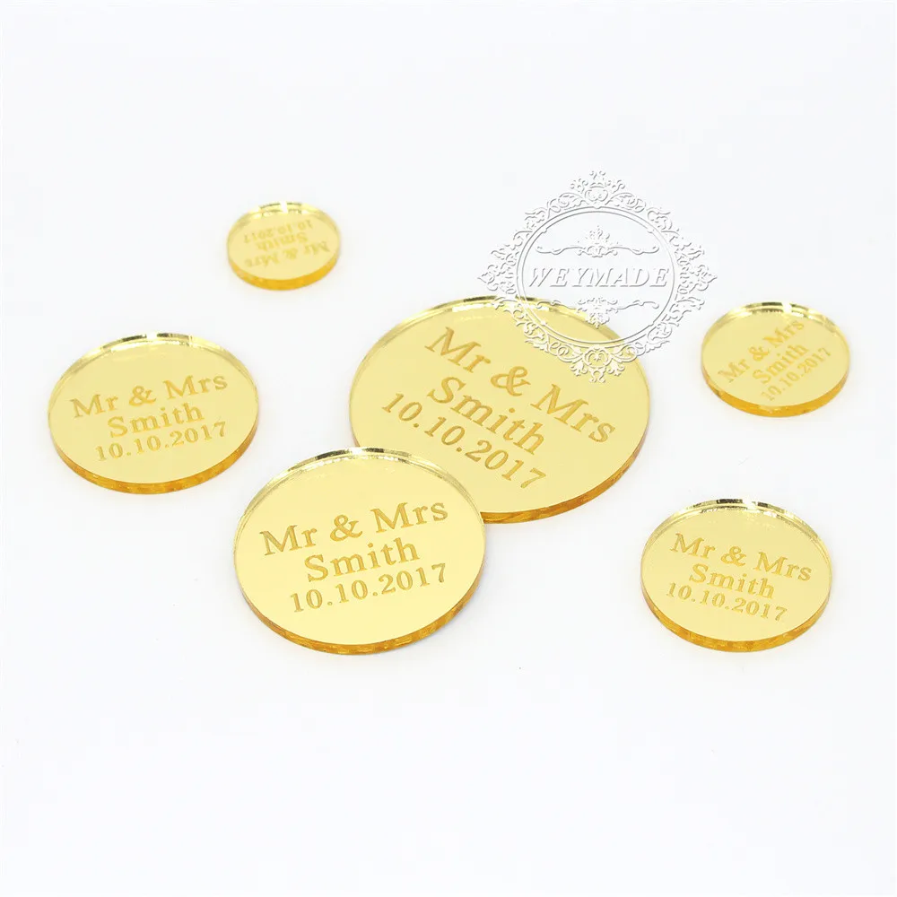 Gold Without Hole 100 штук персонализированные золотые монеты вина Шарм для свадьбы сувениры круглый стол украшения тег для помолвки/Юбилей/вечерние - Цвет: Gold Without Hole