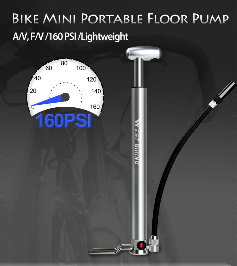 WEST BIKING ножной активированный напольный насос высокого давления 160PSI, велосипедный насос с клапаном Schrader Presta, насос для велосипедных шин