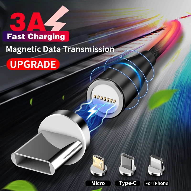 5А магнитное зарядное устройство USB кабель для зарядки данных для IPhone Micro usb type C мобильный телефон Быстрая зарядка магнит Зарядное устройство USB кабель 3 штекера