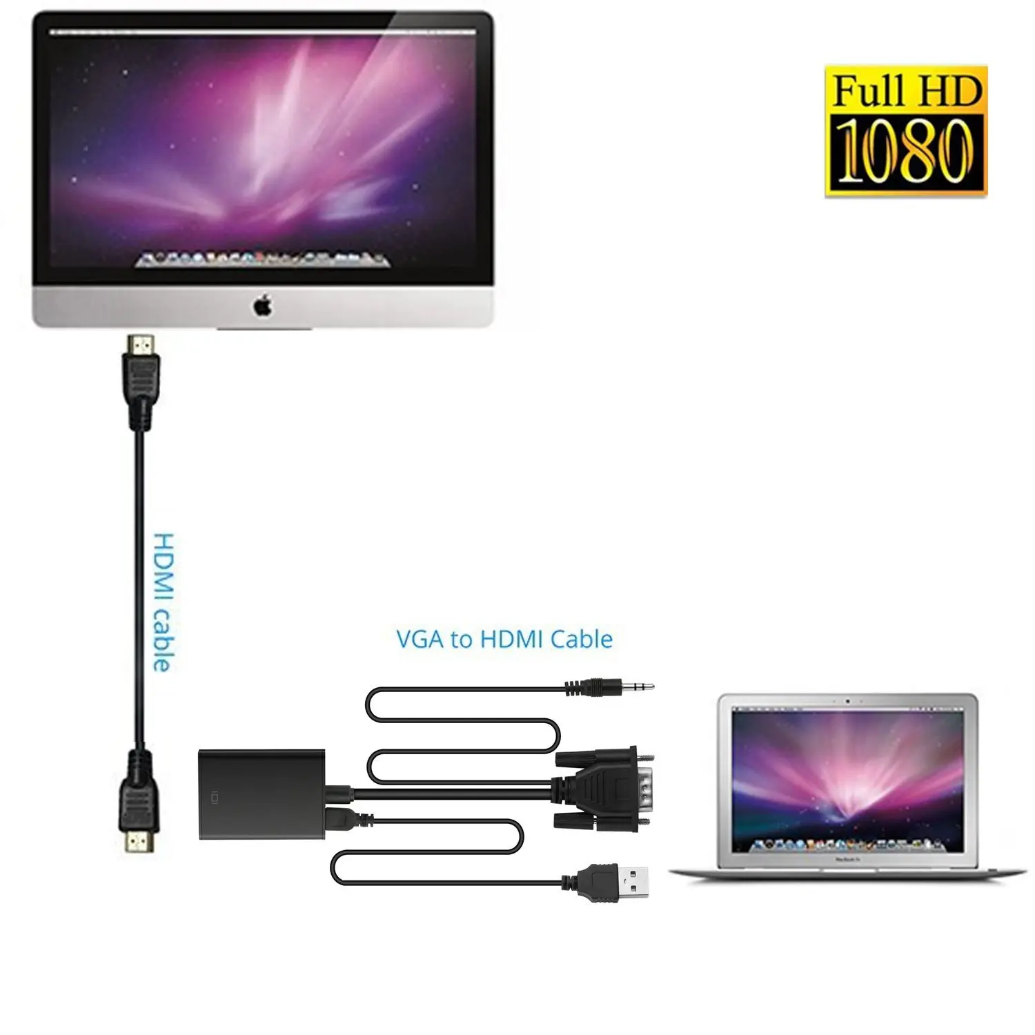 AAAE VGA на HDMI выход 1080P HD аудио ТВ AV HDTV видео кабель конвертер адаптер для