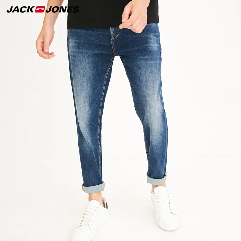 Мужские облегающие джинсы Jack Jones синие для бега 218232516 | Мужская одежда