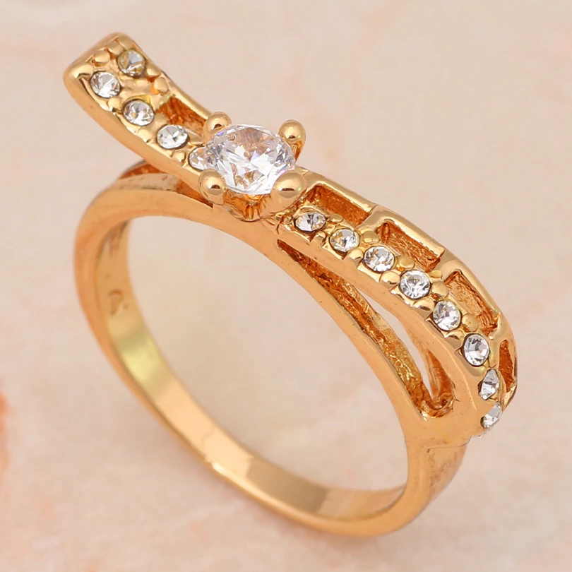 White Zircon Simple design Fashion Jewelry Gold tone Health Plating Element Ring sz #5.75 #6.75 JR1871 | Украшения и аксессуары