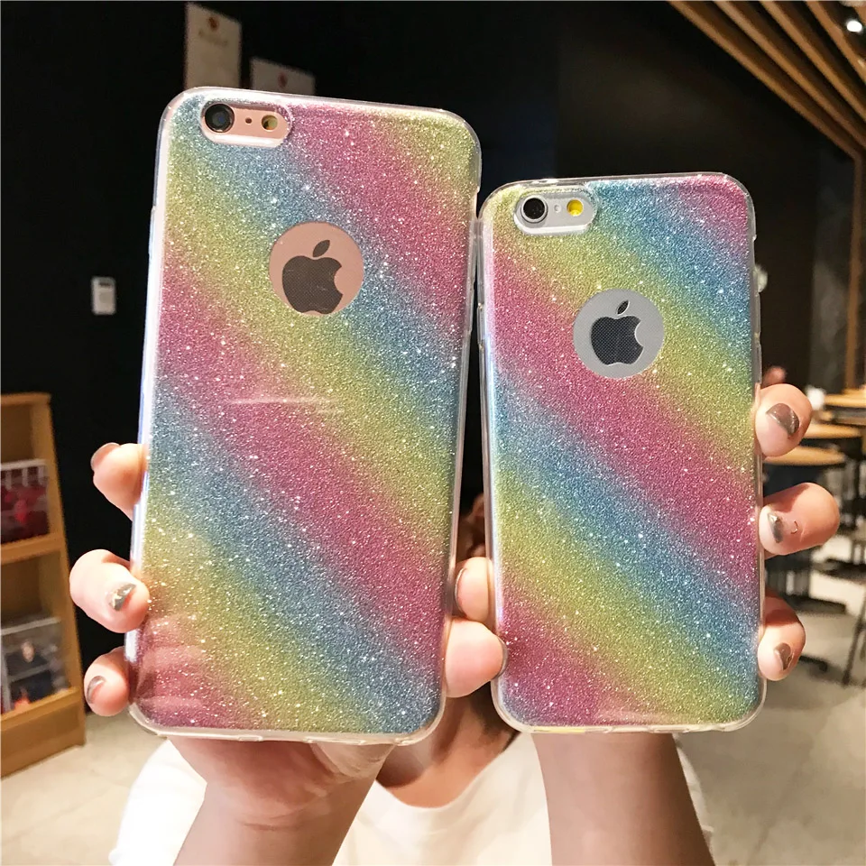 Блеск 2 в 1 силиконовая цветах радуги чехол для iPhone 6 s Plus SE 7 8 X XR XS MAX OnePlus 5 T Nokia 2018 ТПУ
