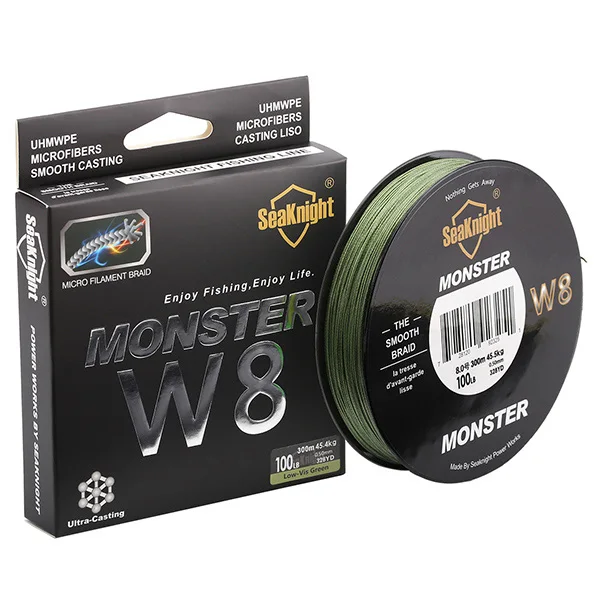 low vis green SeaKnight W8 Fishing Line 8 Strands Multifilament Fishing PE Line 8 Weaves Strong Braided Wire 20LB 40LB 80LB 100LB 300M - Цвет: low vis green