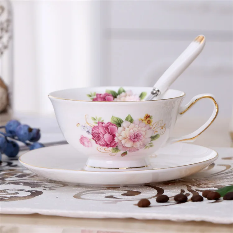 Style 6 Костяного фарфора, цветочный чайный стакан, блюдце, ложка, набор, Европа, элегантная, керамическая, ароматическая, чайная чашка, 200 мл, британский фарфор, кофейная чашка, Прямая поставка - Цвет: Style 6