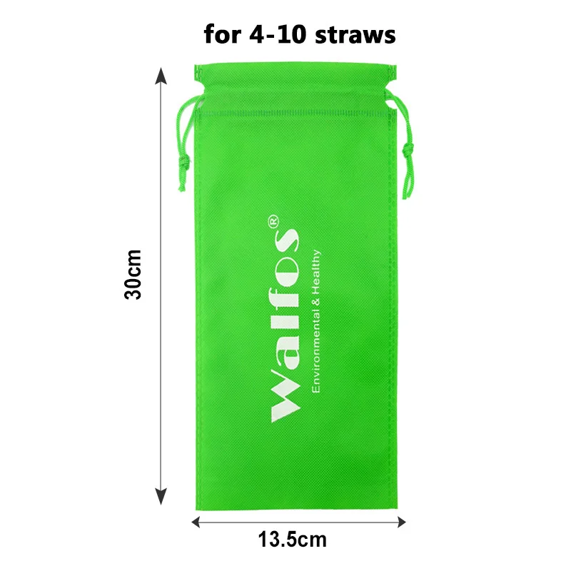 Green bag WALFOS 2 шт Высокое качество 304 пищевая нержавеющая сталь металл питьевой соломы Многоразовые трубочки+ 1 щетка для очистки - Цвет: Green bag