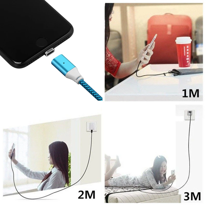 3/6/10 футов USB Type C/Micro USB/IOS Магнитный кабель сильный плетеный Быстрый зарядный