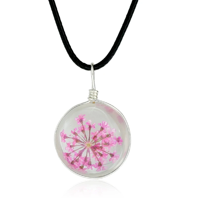 Ожерелье с подвеской из натурального сушеного одуванчика стеклянный шар цветок