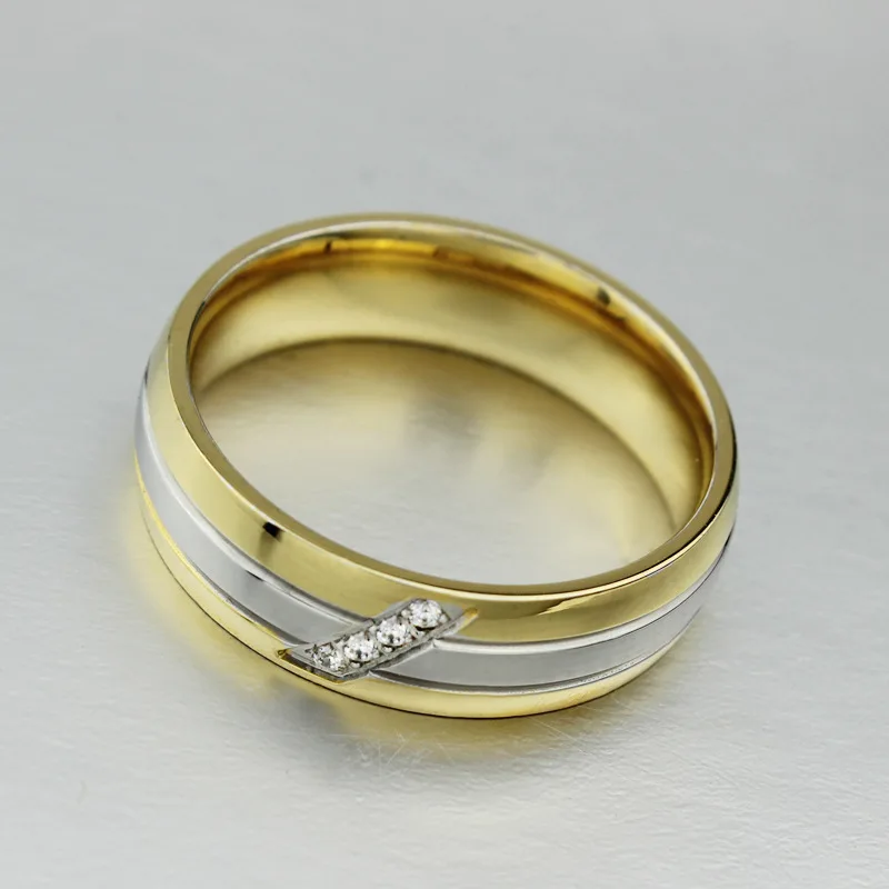 Золотистое обручальное кольцо из нержавеющей стали кольца для женщин и мужчин