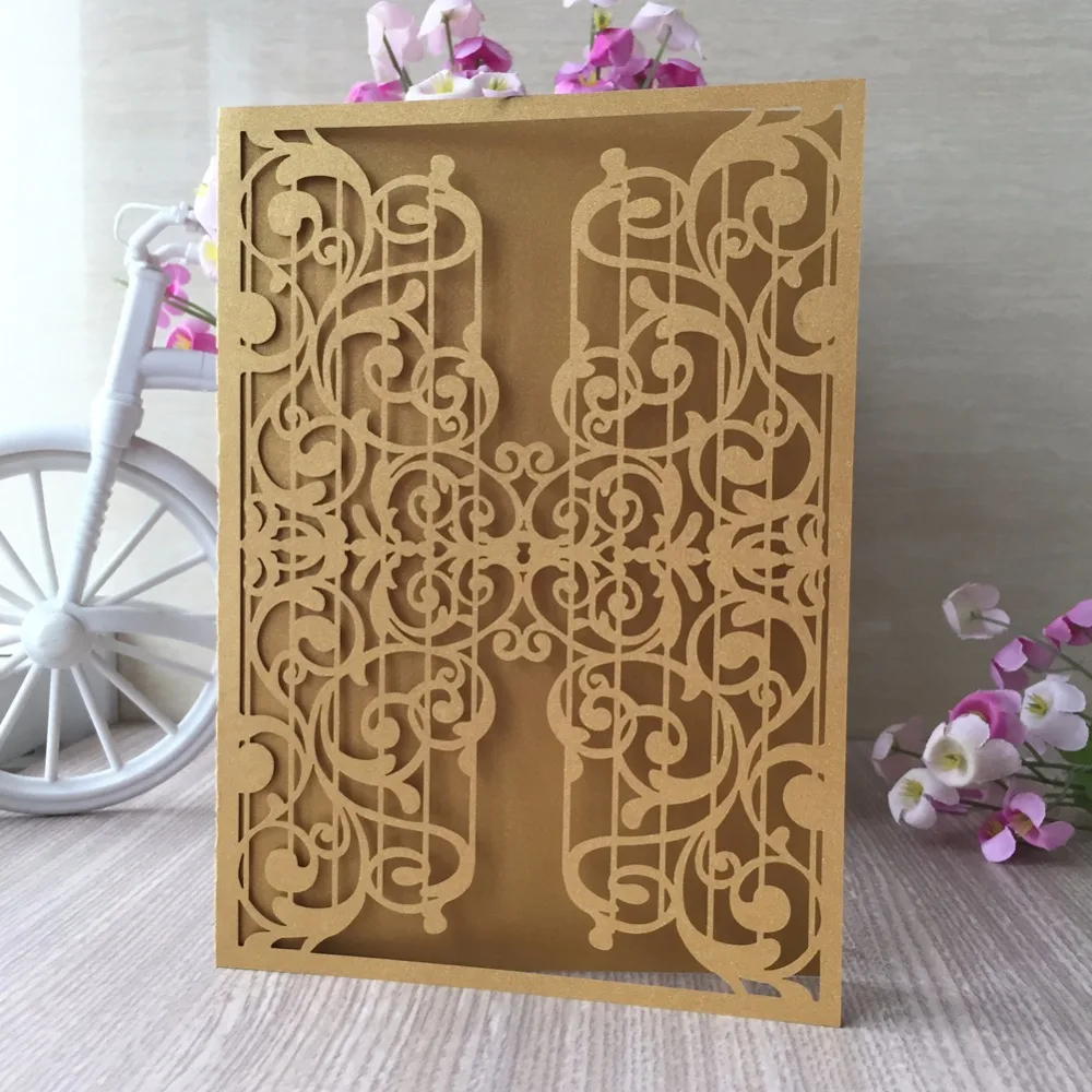 

50Pcs/Lot Elegant Laser Cut Wedding Invitation Cards Birthday Party Decoration Greeting Blessing Card