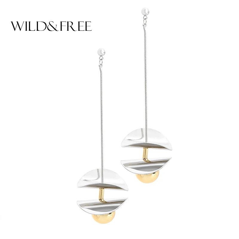 Wild&ampFree Luxury Jewelry Curved Discs Irregular Drop Earrings Gold Silver Color CCB Bead Earring For Women Anniversary Gift | Украшения
