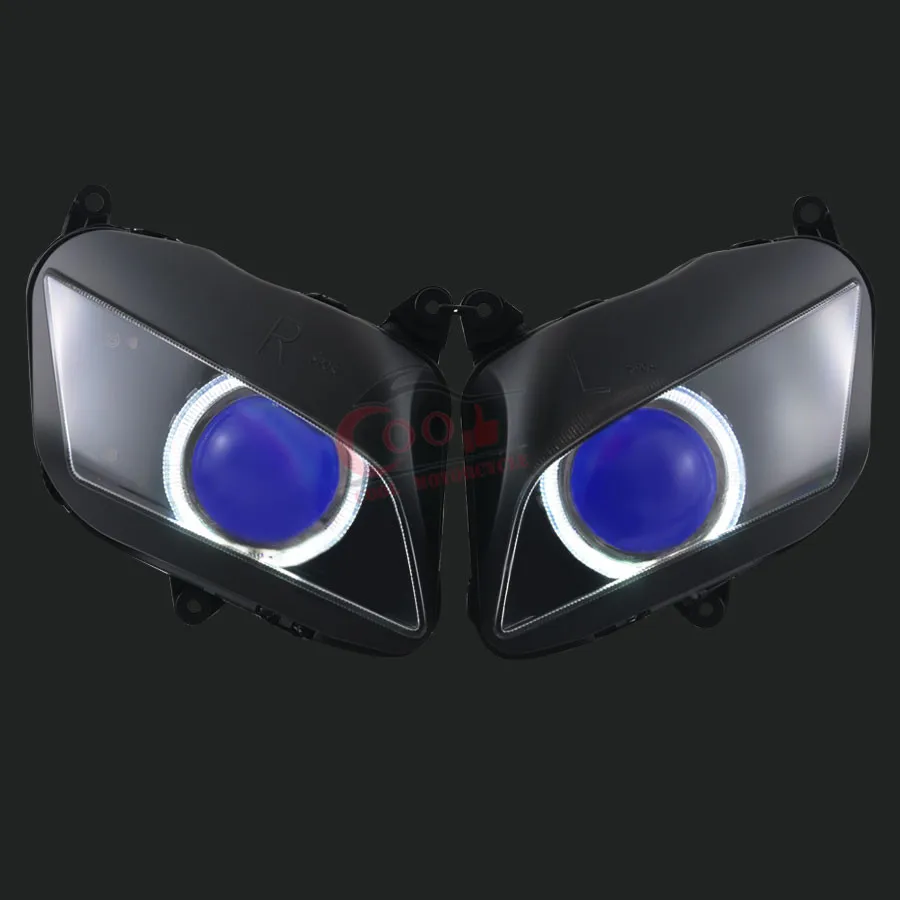 

Motorcycle Front Projector Headlight Fully Assembled Headlight White Angle w/ Blue Demon Fit for Honda CBR600RR CBR 600RR 07-12