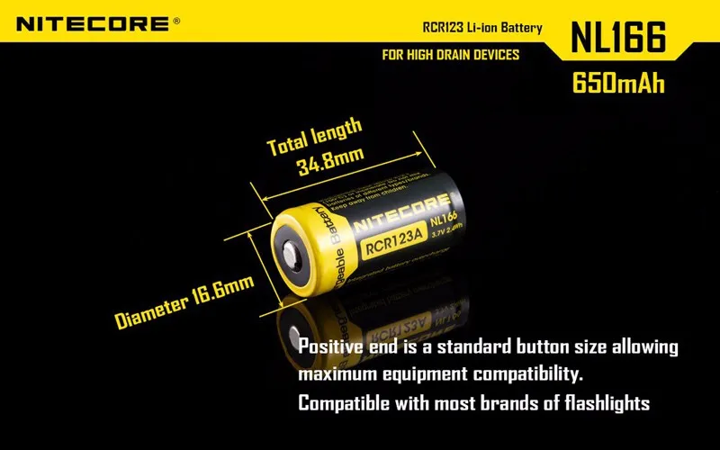 2 шт. Nitecore NL166 RCR123A литий-ионный аккумулятор с 650mAh 3,7 V WH