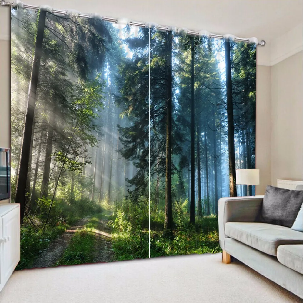 

Modern Curtains For The Bedroom forest scenery Photo Curtains Home Decor 3D Curtains Drapes Children Blackout Curtains