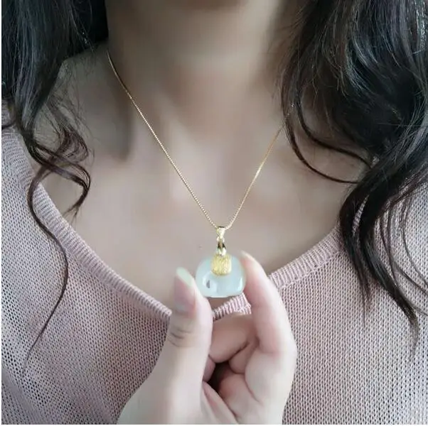 Золотая нефритовая подвеска ожерелье Прямая поставка Hetian нефритовый слон кулон