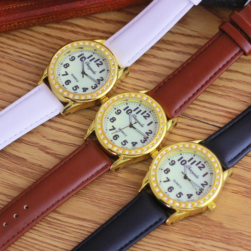 

2019 chaoyada fashion luminous face clear digital old men quartz wrist watches gentleman women diamond leather parents gifts