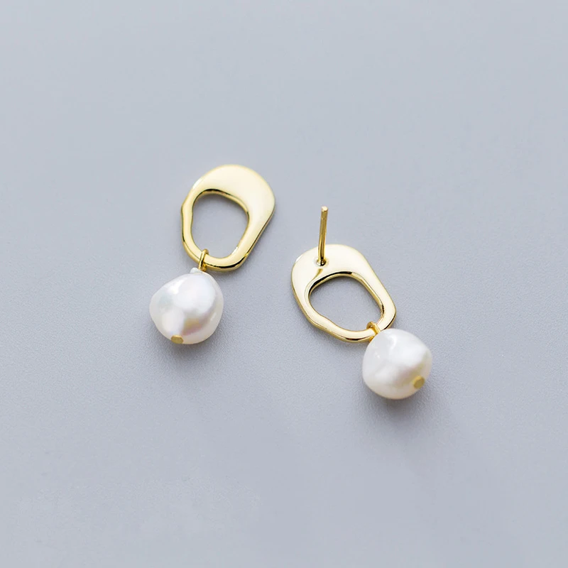 Женские серьги с золотым жемчугом Винтажные минимализм из серебра 925 пробы