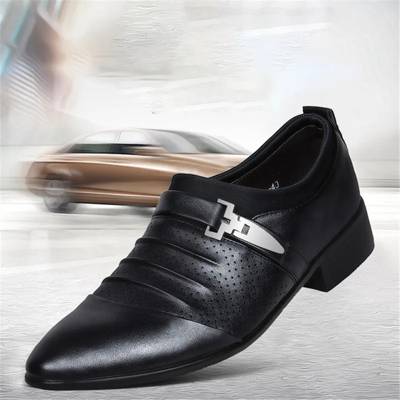 Летние мужские воздухопроницаемое платье перфорированные черные деловые туфли