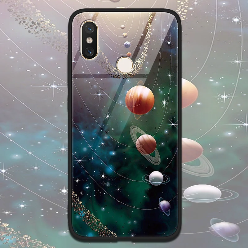 xk10quan Закаленное стекло Star Space Cover для Xiao mi Red mi Note 5 6 Pro S2 5 Plus mi A2 6X 5S 6 8 SE Lite Explorer mi x 2 2s чехол с мягкими краями - Цвет: xk10quan