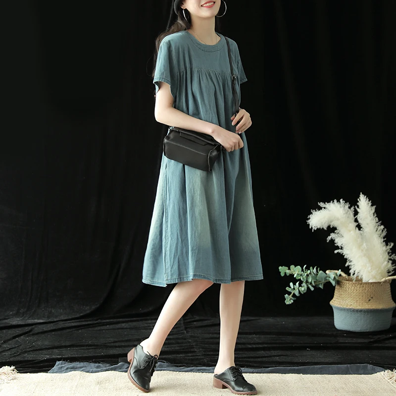 Летнее платье женское модное свободное джинсовое большого размера новое