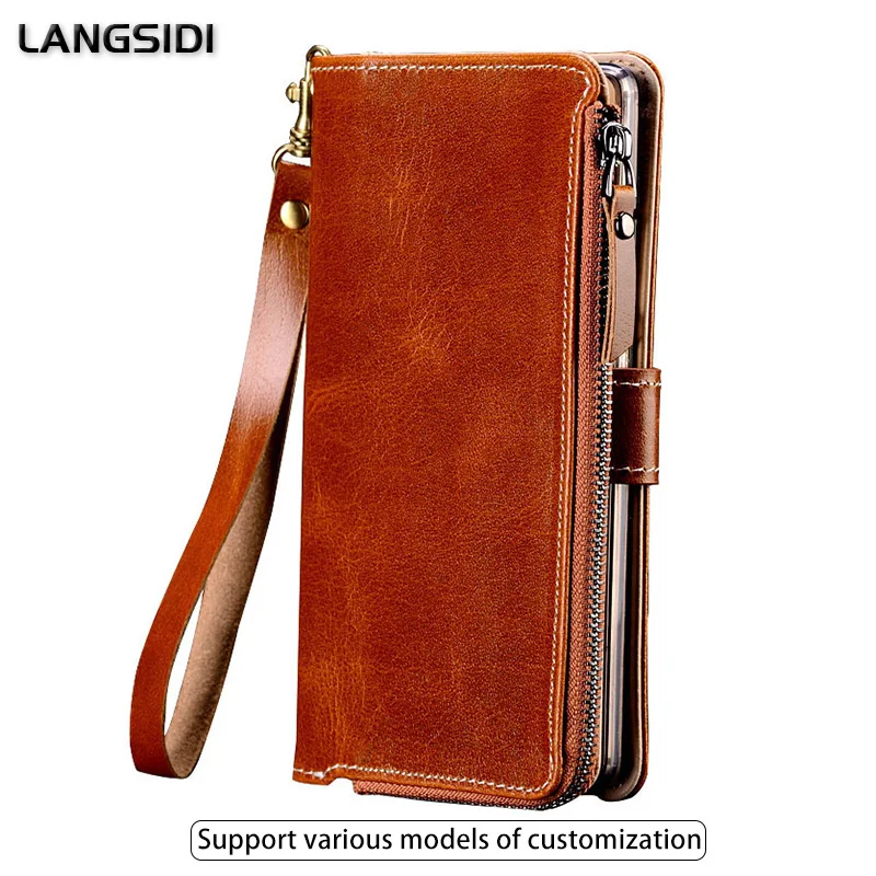 

LANGSIDI Multi-functional Genuine Leather Wallet Case For Huawei p40 pro plus p30 lite p20 mate 40 mate 30 pro Phone Bag Cover
