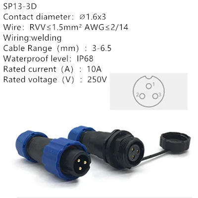 SP13-3D SP13 IP68 Водонепроницаемый гнездовое соединение авиации розетка 2Pin 3pin 4pin 5pin 6pin 7pin 9pin кабель Разъемы - Цвет: SP13-3D
