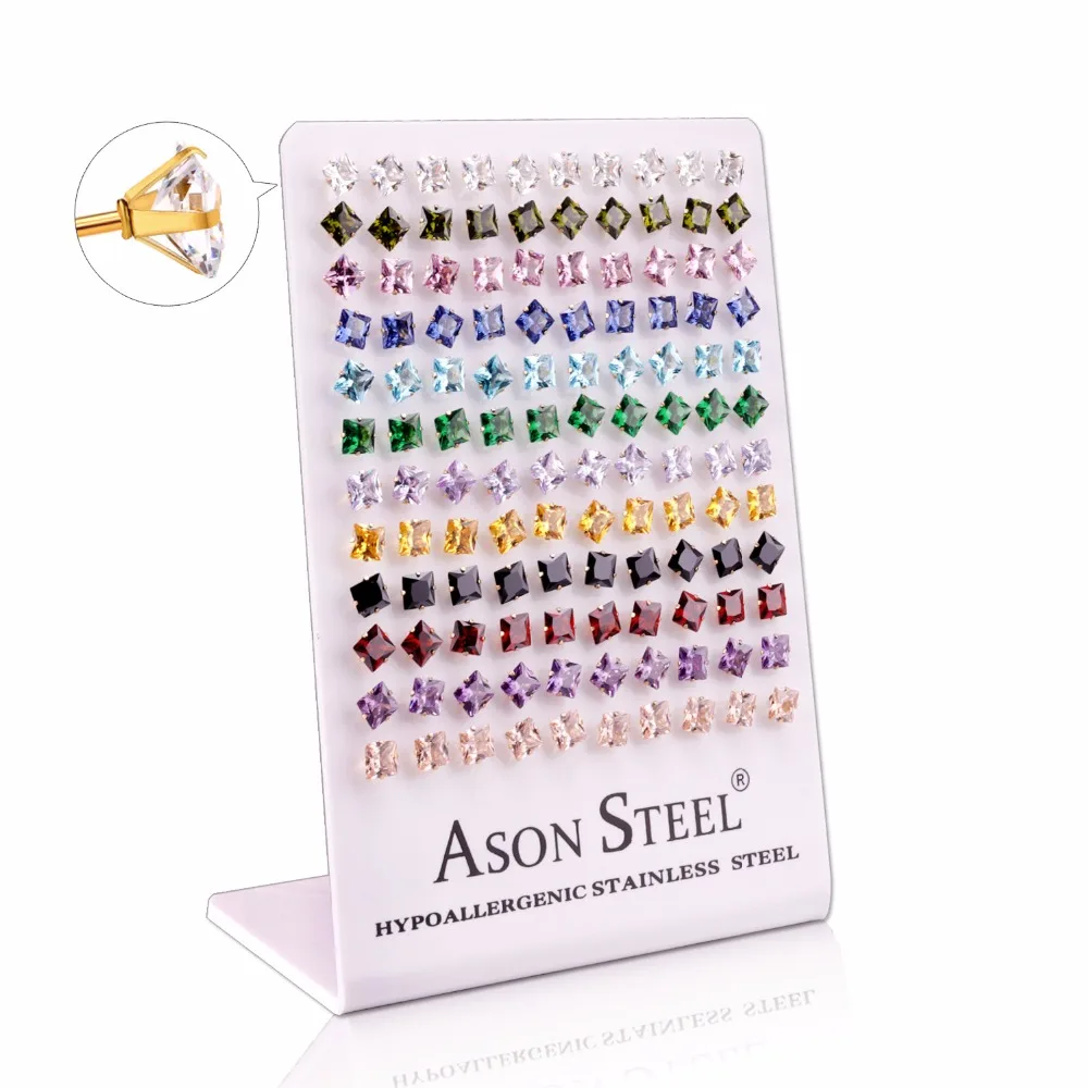 Серьги-пусеты ASONSTEEL золотого цвета 60 пар/лот оптовая продажа Разноцветные серьги
