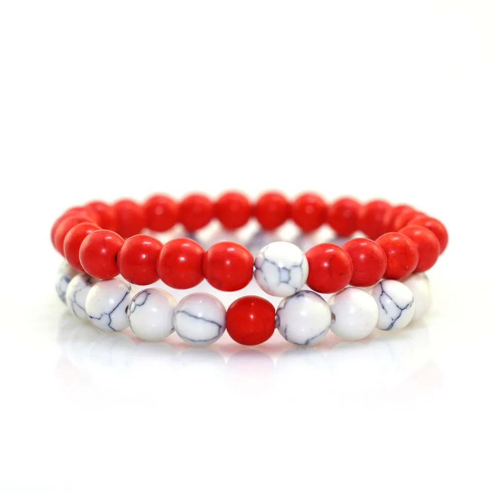 Male And Female Couple Bracelets Red Pine White Stone Combination Bracelet 8MM Single Circle Handmade | Украшения и аксессуары