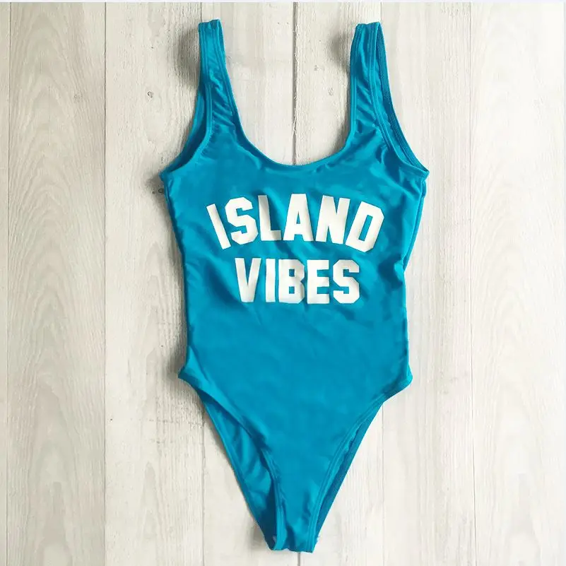 island blue Пикантные BAE WATCH с высоким вырезом Купальники Для женщин Одна деталь купальник Письмо печати ванный комплект Монокини Пляжная боди Island Vibes - Цвет: island blue