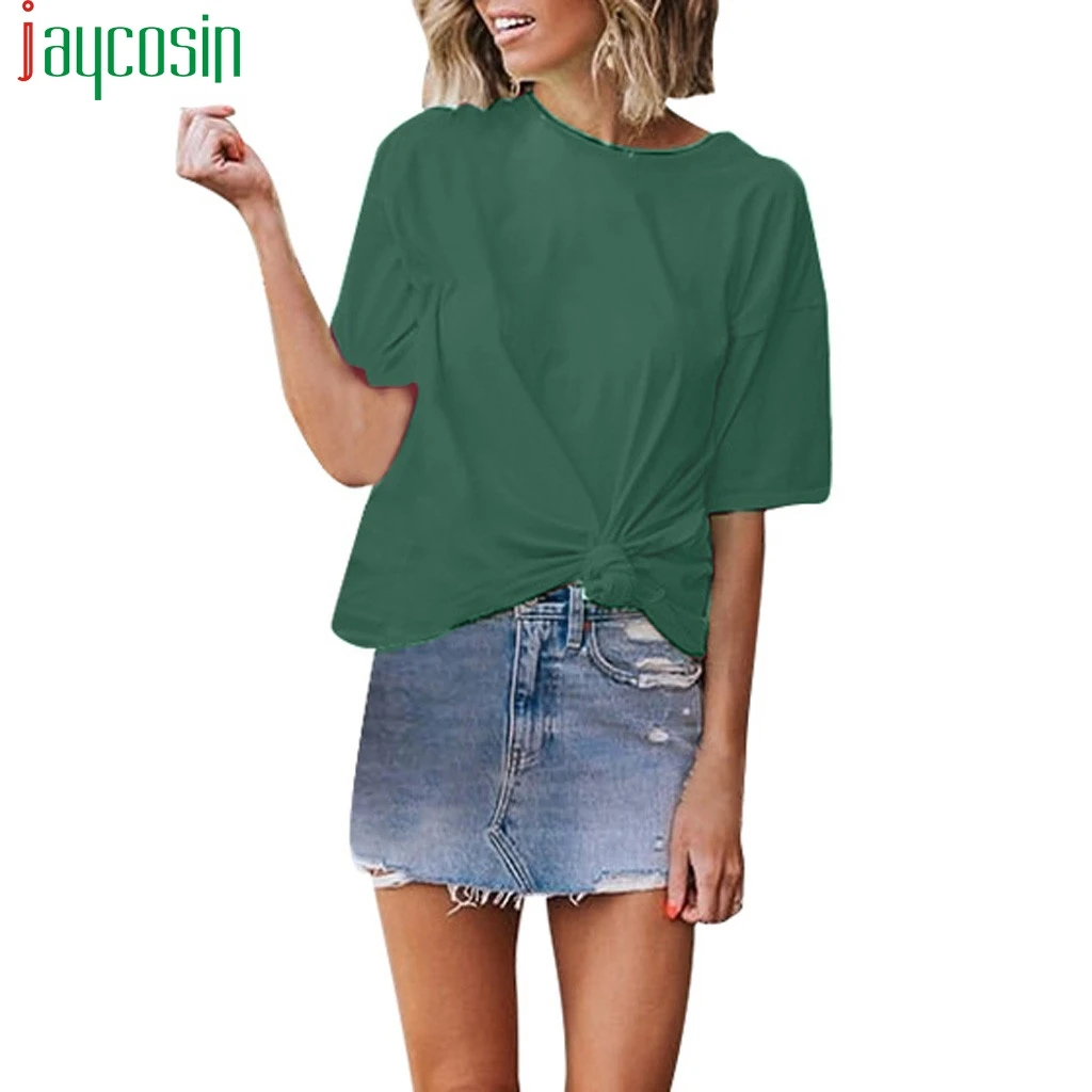 Летняя однотонная Спортивная футболка для женщин свободные повседневные топы с