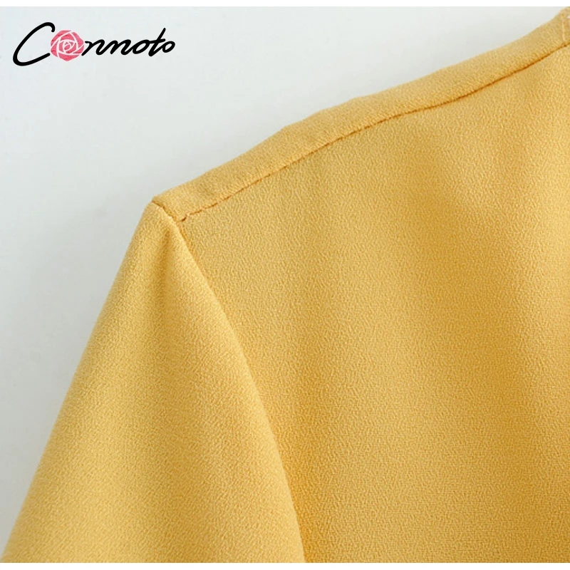 Conmoto Модное короткое платье, винтажное платье с v-образным вырезом, короткое кружевное жёлтое платье, повседневное платье, пляжное платье, лето