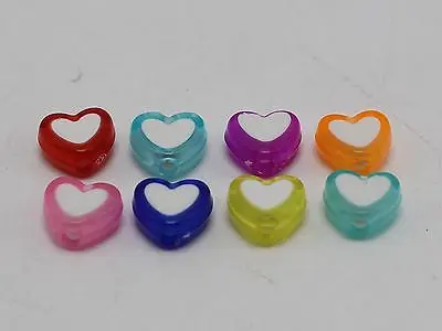 

200 Mixed Candy Color Cute Acrylic Heart Beads 8X8mm With White Heart Center