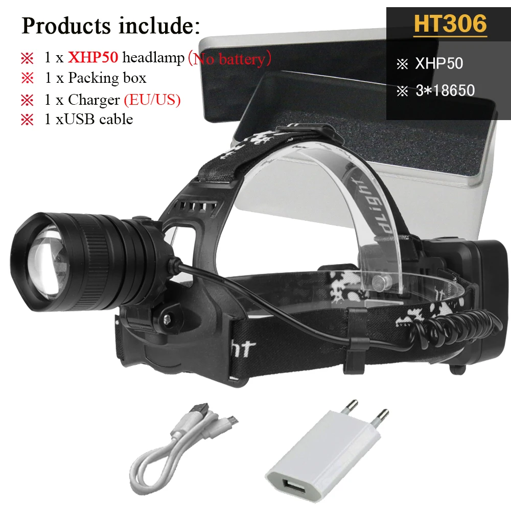 led headlight H-BOX Внешний аккумулятор, высокая мощность, Головной фонарь, светодиодный фонарь, телескопическая фара cree xhp50, usb 18650, водонепроницаемый, для кемпинга - Испускаемый цвет: led headlight H-BOX