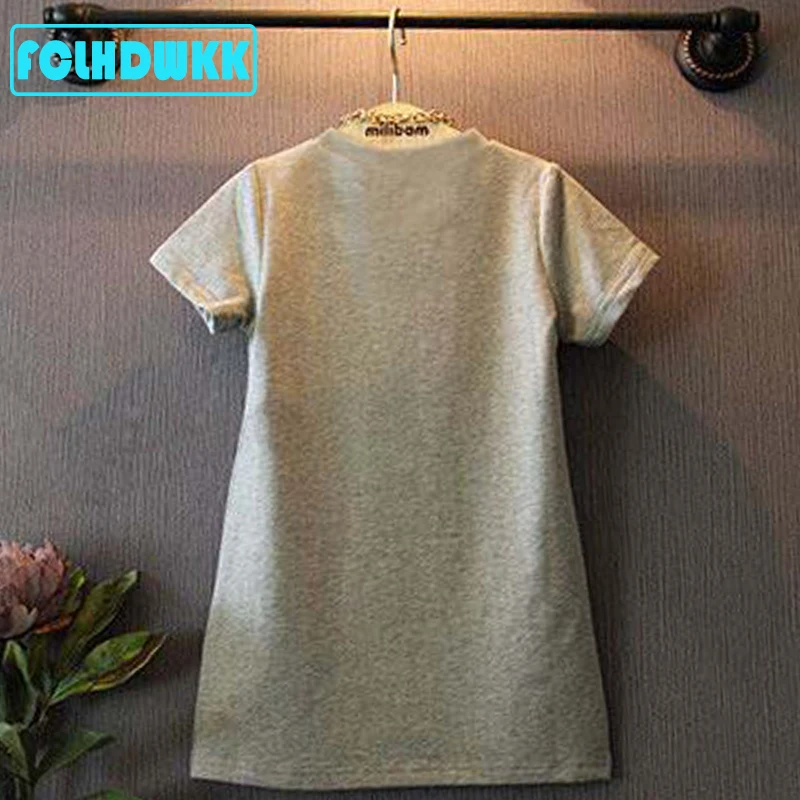 2019 Summer Girl Dress Cartoon Print Grey Toddler Kids For Baby Girls Children CLothing 0-8Y Dresses | Детская одежда и обувь