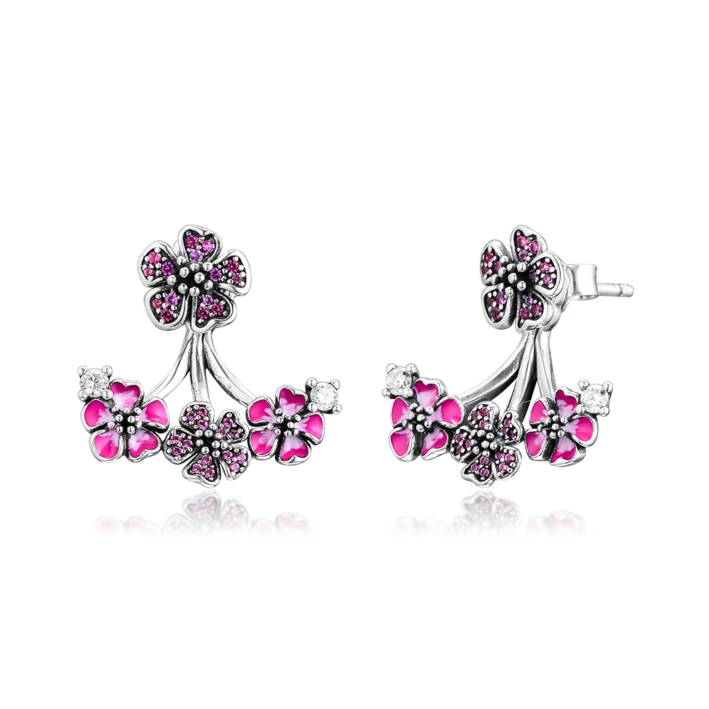 

Peach Blossom Flower Earrings 100% 925 Sterling-Silver-Jewelry Free Shipping