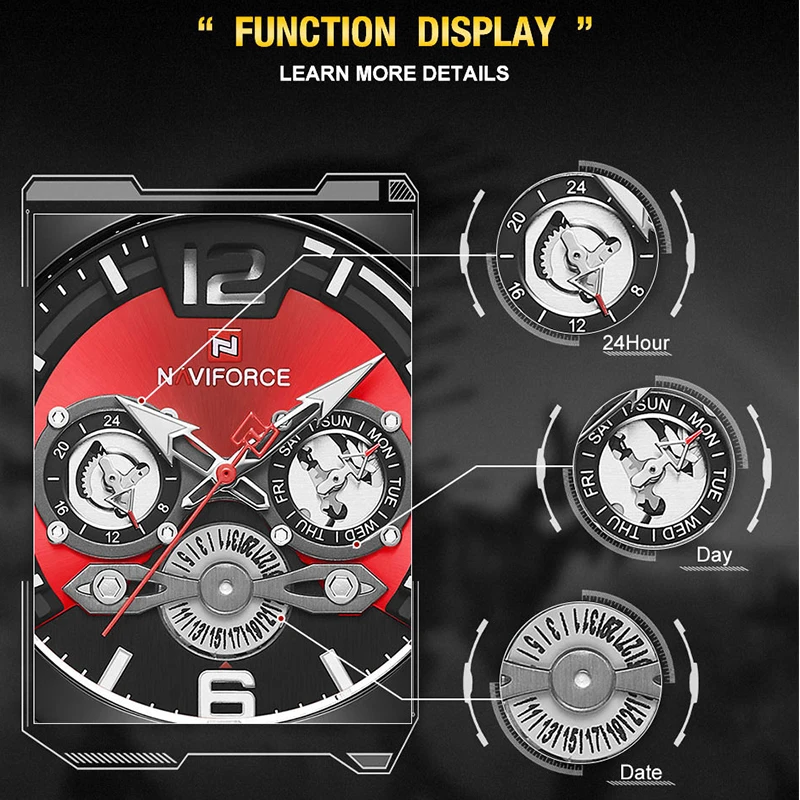 Мужские часы NAVIFORCE роскошные брендовые модные спортивные кварцевые с кожаным